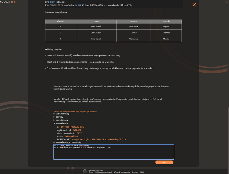 Widok zintegrowanego edytora kodu SQL